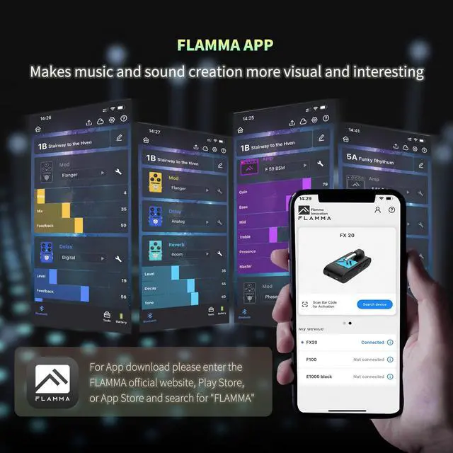 Alt view image 3 of 7 - FX20 Guitar Headphone Amp with APP 40 Drum Grooves 52 Amp Modes 5 Delay 5 Reverb Effects 14 Modulations for Practice Recording and Creativity