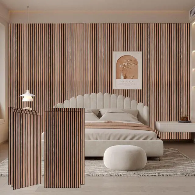 Main image of Large Wood Slat Acoustic Panels for Wall Sound Proof Panels for Wall Decor and Ceilings 47.2 x 23.6 x 0.4 Inch Wood Veneer Sound-Absorb Panels for Bedroom Home Studio Office (Wooden Stripes, 5 Pack)