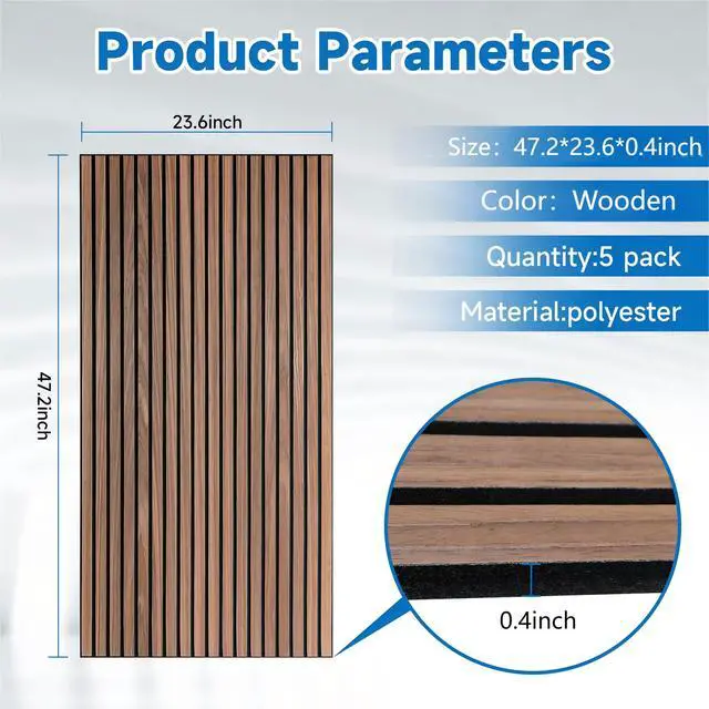 Alt view image 2 of 6 - Large Wood Slat Acoustic Panels for Wall Sound Proof Panels for Wall Decor and Ceilings 47.2 x 23.6 x 0.4 Inch Wood Veneer Sound-Absorb Panels for Bedroom Home Studio Office (Wooden Stripes, 5 Pack)