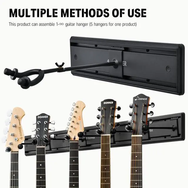 Alt view image 2 of 7 - Guitar Wall Rack, Multiple Guitar Wall Mount with 5 Adjustable Hangers, Guitar Organizer for Acoustic & Electric Guitars, Bass, Violin, Ukulele, Banjo, Mandolin