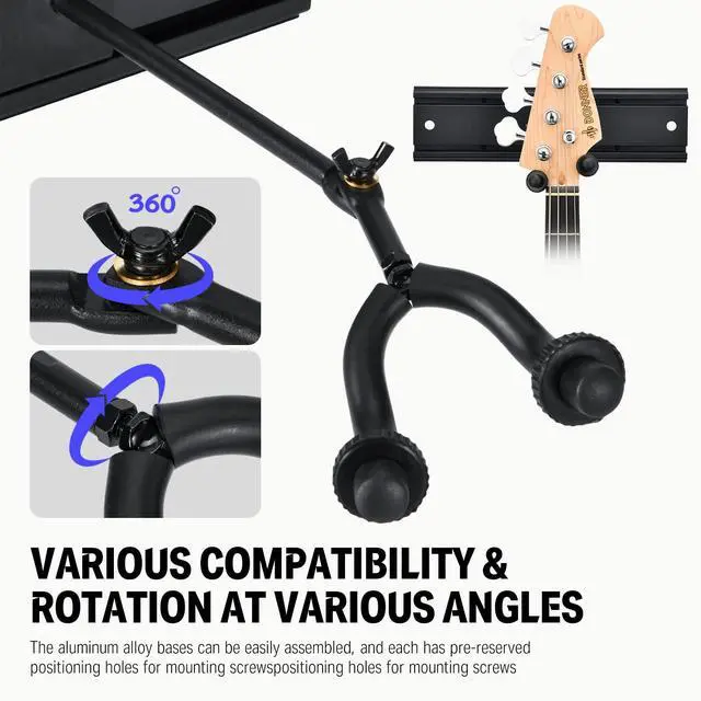 Alt view image 4 of 7 - Guitar Wall Rack, Multiple Guitar Wall Mount with 5 Adjustable Hangers, Guitar Organizer for Acoustic & Electric Guitars, Bass, Violin, Ukulele, Banjo, Mandolin
