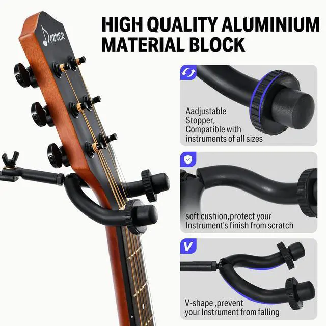 Alt view image 5 of 7 - Guitar Wall Rack, Multiple Guitar Wall Mount with 5 Adjustable Hangers, Guitar Organizer for Acoustic & Electric Guitars, Bass, Violin, Ukulele, Banjo, Mandolin
