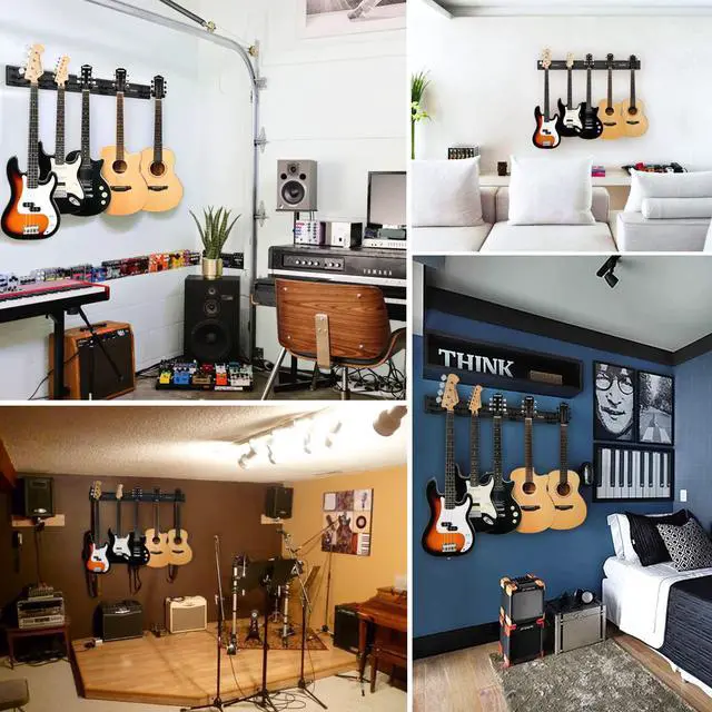 Alt view image 7 of 7 - Guitar Wall Rack, Multiple Guitar Wall Mount with 5 Adjustable Hangers, Guitar Organizer for Acoustic & Electric Guitars, Bass, Violin, Ukulele, Banjo, Mandolin