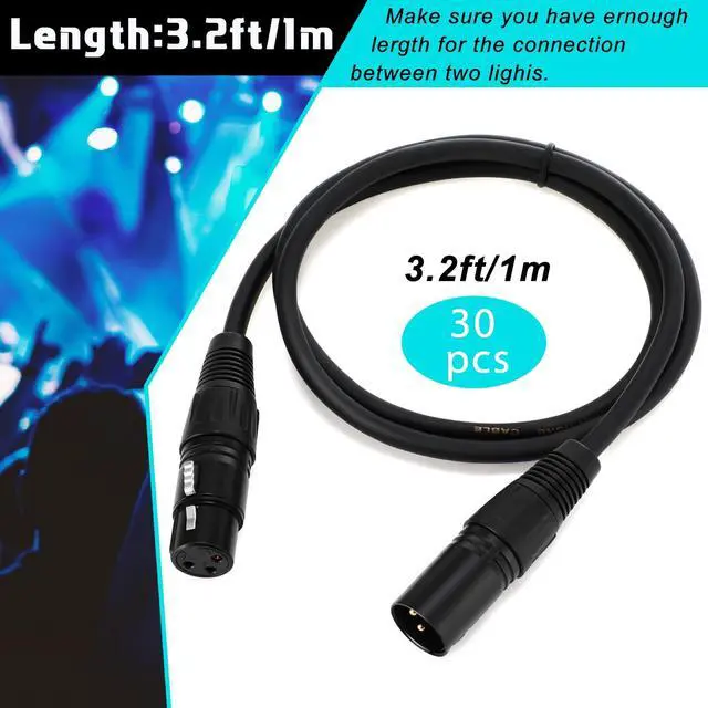 Alt view image 4 of 7 - 30 Pcs 3.2ft 3 Pin DMX Cable 1 Meter Flexible DMX Signal Cables Wires with Metal Connectors XLR Male to Female Connection for Stage Lighting Spotlight DJ Lights, Black