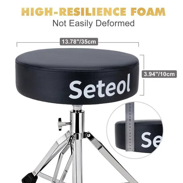 Alt view image 4 of 7 - Drum Throne, Adjustable Height Drum Stool with Wide Round Drum Seat | 4 inch Thick Padded for Adult Drummers, with 2 Pairs 5A Drumsticks & Drum Key