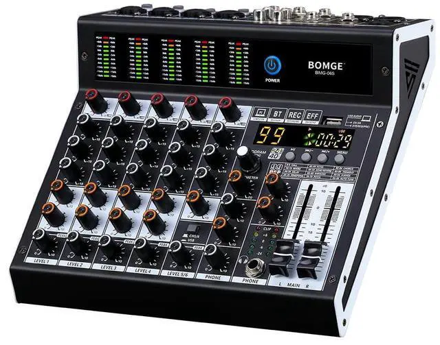 Main image of Professional audio mixer 6 Channel Mixing Console with 99 DSP Effect,+48V Phantom, Bluetooth,USB Interface.2 AUX.FX Processor for studio recording & Live Performances