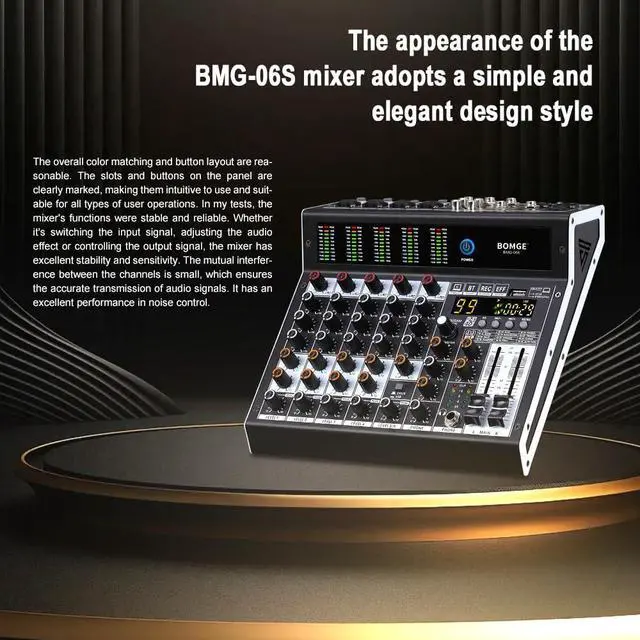 Alt view image 2 of 7 - Professional audio mixer 6 Channel Mixing Console with 99 DSP Effect,+48V Phantom, Bluetooth,USB Interface.2 AUX.FX Processor for studio recording & Live Performances