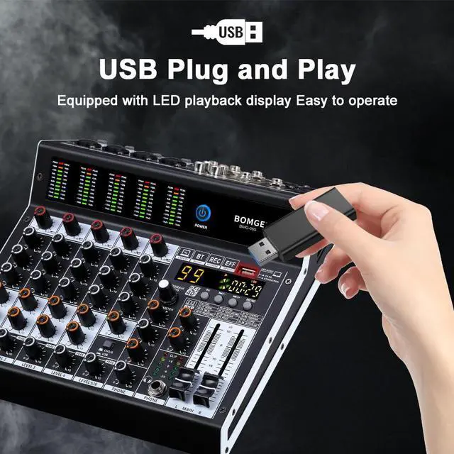 Alt view image 7 of 7 - Professional audio mixer 6 Channel Mixing Console with 99 DSP Effect,+48V Phantom, Bluetooth,USB Interface.2 AUX.FX Processor for studio recording & Live Performances