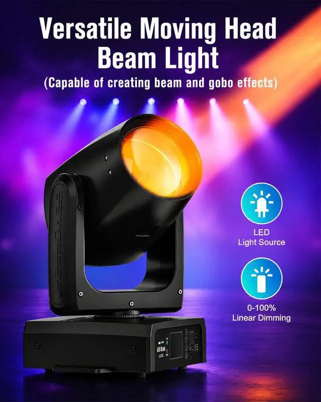 Alt view image 2 of 7 - Moving Head Light,150W Moving Head DJ Lights for Party | LB150 With Beam 12 GOBO 12 Colors 1 Prism Plate,DMX Sound Activated,0~100% dimming,for DJ Party Bar Wedding Stage Lighting