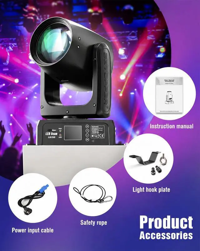 Alt view image 3 of 7 - Moving Head Light,150W Moving Head DJ Lights for Party | LB150 With Beam 12 GOBO 12 Colors 1 Prism Plate,DMX Sound Activated,0~100% dimming,for DJ Party Bar Wedding Stage Lighting