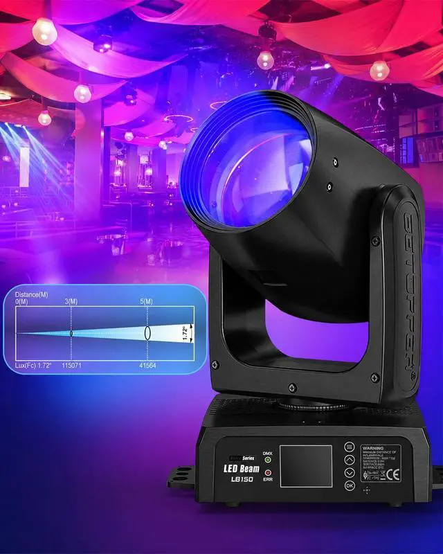 Alt view image 4 of 7 - Moving Head Light,150W Moving Head DJ Lights for Party | LB150 With Beam 12 GOBO 12 Colors 1 Prism Plate,DMX Sound Activated,0~100% dimming,for DJ Party Bar Wedding Stage Lighting