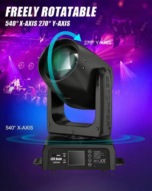 Alt view image 5 of 7 - Moving Head Light,150W Moving Head DJ Lights for Party | LB150 With Beam 12 GOBO 12 Colors 1 Prism Plate,DMX Sound Activated,0~100% dimming,for DJ Party Bar Wedding Stage Lighting