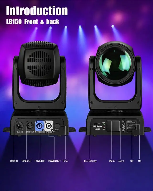 Alt view image 6 of 7 - Moving Head Light,150W Moving Head DJ Lights for Party | LB150 With Beam 12 GOBO 12 Colors 1 Prism Plate,DMX Sound Activated,0~100% dimming,for DJ Party Bar Wedding Stage Lighting