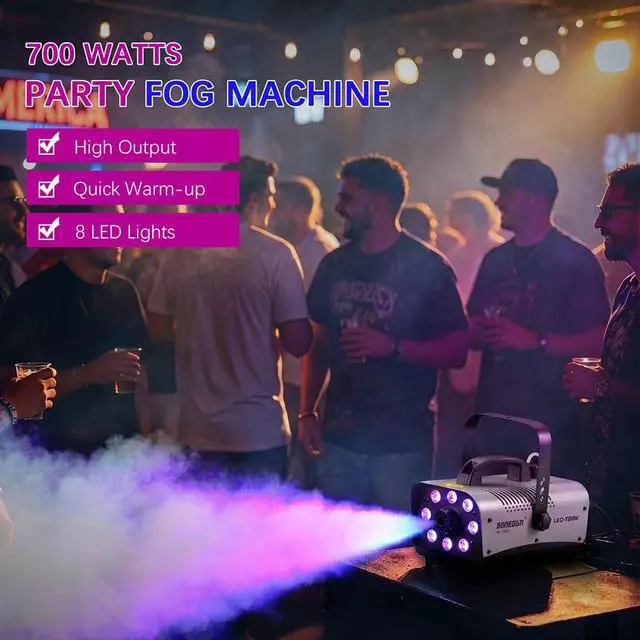 Alt view image 2 of 7 - 700W Fog Machine 8 RGB LED 3000 CFM Wireless Remote Smoke Maker | 0.5L Tank, 9 Light Color and 3 Modes, Metal Body, Overheat Protection, Portable for Halloween, Parties, Stage