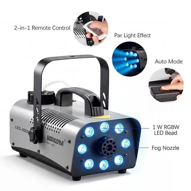 Alt view image 5 of 7 - 700W Fog Machine 8 RGB LED 3000 CFM Wireless Remote Smoke Maker | 0.5L Tank, 9 Light Color and 3 Modes, Metal Body, Overheat Protection, Portable for Halloween, Parties, Stage