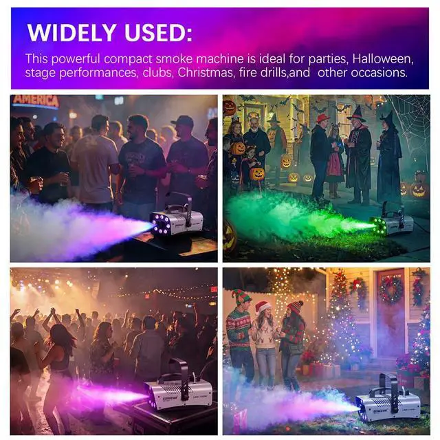 Alt view image 4 of 7 - 700W Fog Machine 8 RGB LED 3000 CFM Wireless Remote Smoke Maker | 0.5L Tank, 9 Light Color and 3 Modes, Metal Body, Overheat Protection, Portable for Halloween, Parties, Stage