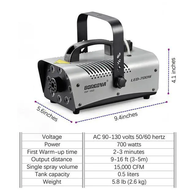 Alt view image 7 of 7 - 700W Fog Machine 8 RGB LED 3000 CFM Wireless Remote Smoke Maker | 0.5L Tank, 9 Light Color and 3 Modes, Metal Body, Overheat Protection, Portable for Halloween, Parties, Stage
