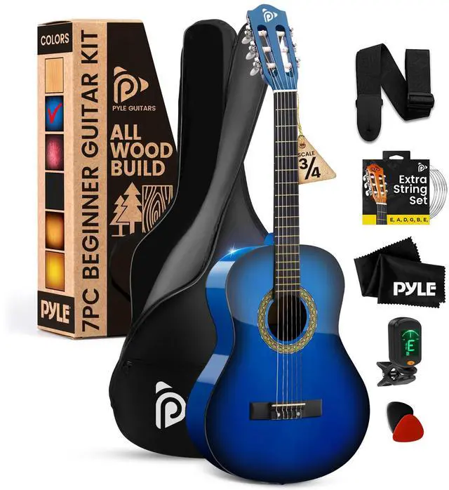 Main image of Beginner Acoustic Guitar Kit, 3/4 Junior Size Instrument for Kids, Adults, 36" Ocean Blue
