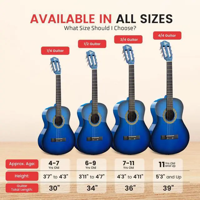 Alt view image 4 of 7 - Beginner Acoustic Guitar Kit, 3/4 Junior Size Instrument for Kids, Adults, 36" Ocean Blue