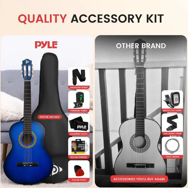 Alt view image 5 of 7 - Beginner Acoustic Guitar Kit, 3/4 Junior Size Instrument for Kids, Adults, 36" Ocean Blue