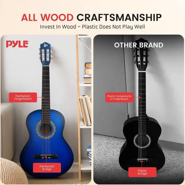 Alt view image 7 of 7 - Beginner Acoustic Guitar Kit, 3/4 Junior Size Instrument for Kids, Adults, 36" Ocean Blue