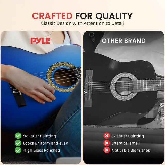 Alt view image 2 of 7 - Beginner Acoustic Guitar Kit, 3/4 Junior Size Instrument for Kids, Adults, 36" Ocean Blue