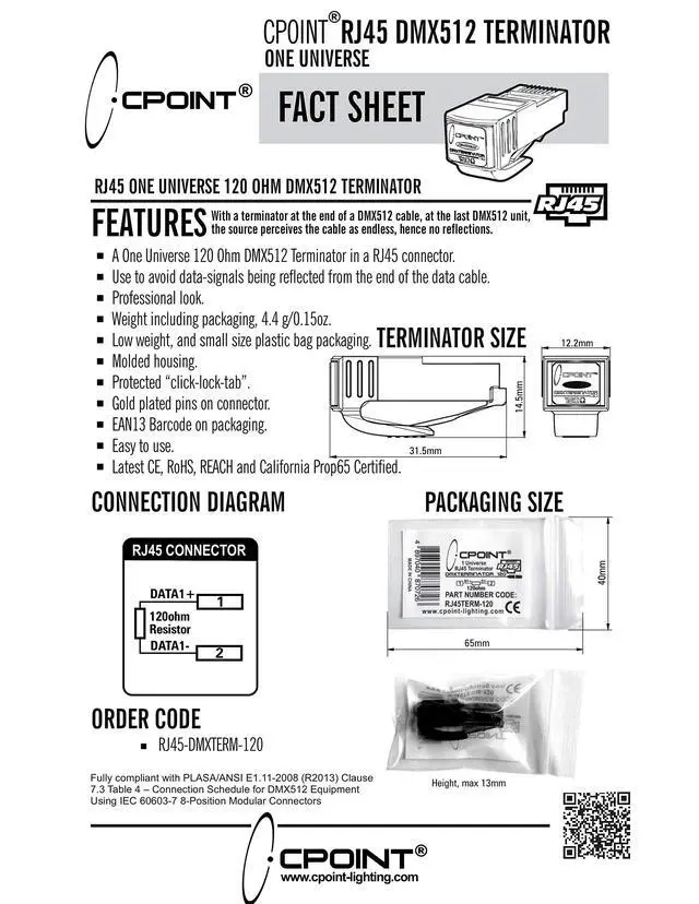 Alt view image 6 of 6 - 10 Pack - CPoint DMXterminator RJ45 DMX Terminator 120 Ohm 1 Universe RJ45-DMXTERM-120
