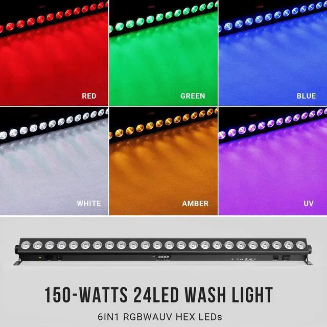 Alt view image 3 of 7 - LED Stage Wash Light: Remote & DMX Control - Easy Setup for DJ Party Planner - 150W 24LEDs RGBWA+UV Color Changing - Uplight for Events Music Live Show Wedding Band Performances Christmas Lighting