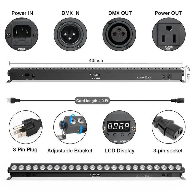 Alt view image 5 of 7 - LED Stage Wash Light: Remote & DMX Control - Easy Setup for DJ Party Planner - 150W 24LEDs RGBWA+UV Color Changing - Uplight for Events Music Live Show Wedding Band Performances Christmas Lighting