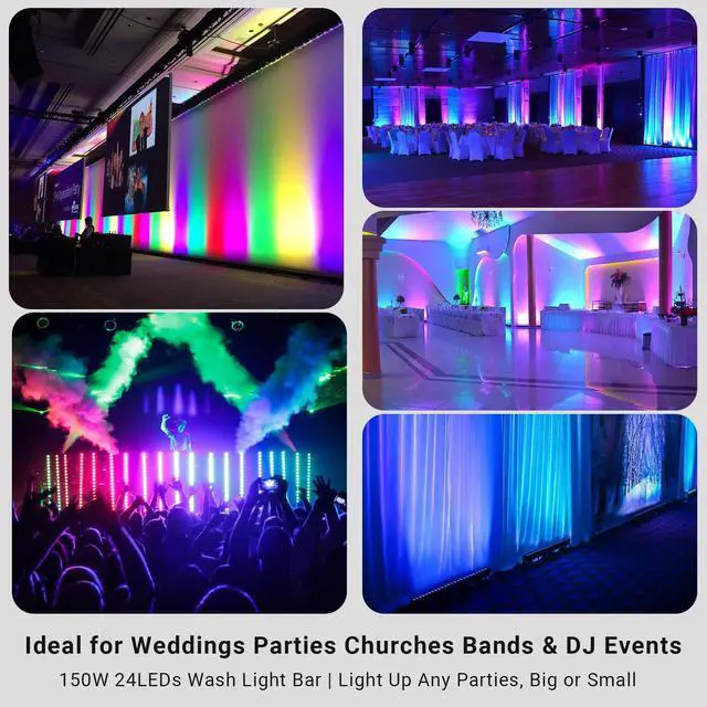 Alt view image 6 of 7 - LED Stage Wash Light: Remote & DMX Control - Easy Setup for DJ Party Planner - 150W 24LEDs RGBWA+UV Color Changing - Uplight for Events Music Live Show Wedding Band Performances Christmas Lighting