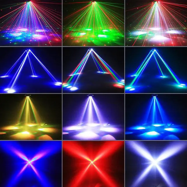 Alt view image 5 of 7 - Moving Head DJ Lights,120W Party Light 4 Arm RGBW 4-in-1 Bee-Eyes Beam/Wash/Red Green Starry Sky Golden Strobe Halo Ring Effect Light,Sound-Active/DMX/Remote Control for Party Club Stage Show