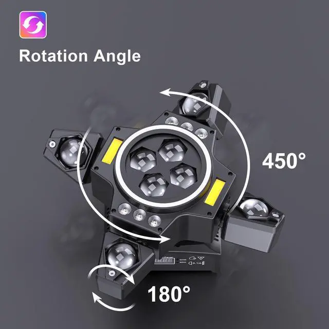 Alt view image 6 of 7 - Moving Head DJ Lights,120W Party Light 4 Arm RGBW 4-in-1 Bee-Eyes Beam/Wash/Red Green Starry Sky Golden Strobe Halo Ring Effect Light,Sound-Active/DMX/Remote Control for Party Club Stage Show