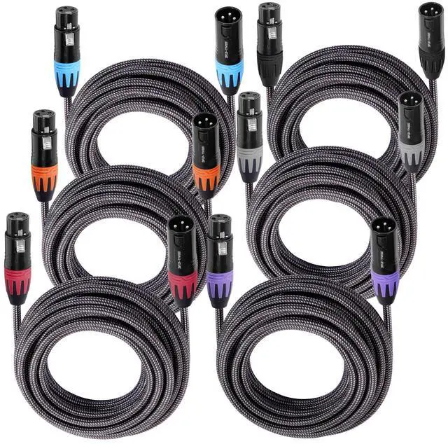 Main image of XLR Mic Cable 25 ft 6-Pack, Braided 3-Pin Male to Female | Balanced Audio, Dual Shielded, Flexible Braided Jacket, Studio and Live Sound
