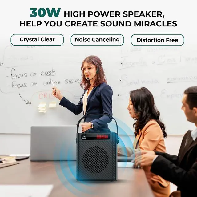 Alt view image 2 of 7 - 30W Wireless Voice Amplifier with Headset Microphone | Portable Bluetooth 5.3 PA System for Teachers, Personal Rechargeable Megaphone with Speaker for Teaching & Speaking S93