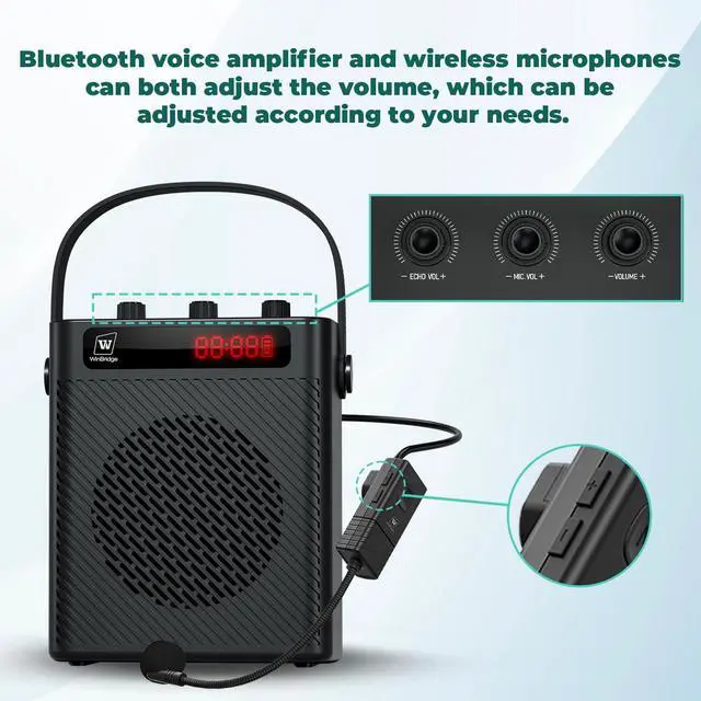 Alt view image 5 of 7 - 30W Wireless Voice Amplifier with Headset Microphone | Portable Bluetooth 5.3 PA System for Teachers, Personal Rechargeable Megaphone with Speaker for Teaching & Speaking S93