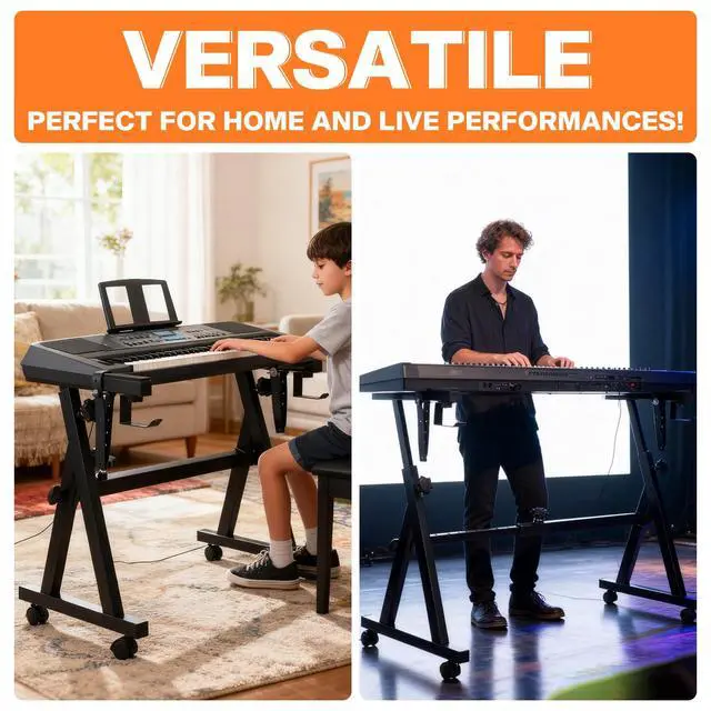 Alt view image 6 of 6 - Piano Keyboard Stand-Z Style Adjustable and Portable Heavy Duty Music Stand with Wheels-Fits 54-88 Key Electric Pianos-Sturdy Musical Keyboard Stand for Practice & Performance