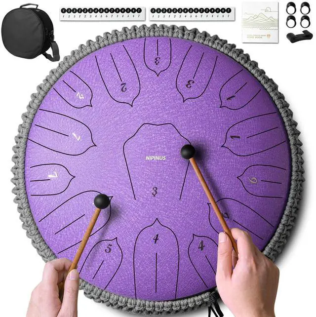 Main image of Rain Drum for Outside Garden, Large Steel Tongue Drum - 12 Inch 15 Notes Metal HandPan Drums,Waterproof Rain Chime,Musical Gifts