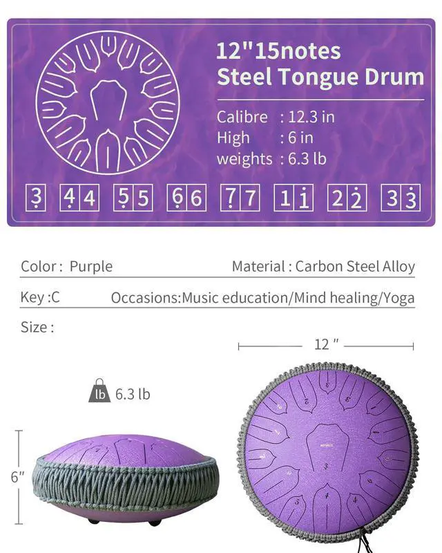 Alt view image 3 of 7 - Rain Drum for Outside Garden, Large Steel Tongue Drum - 12 Inch 15 Notes Metal HandPan Drums,Waterproof Rain Chime,Musical Gifts
