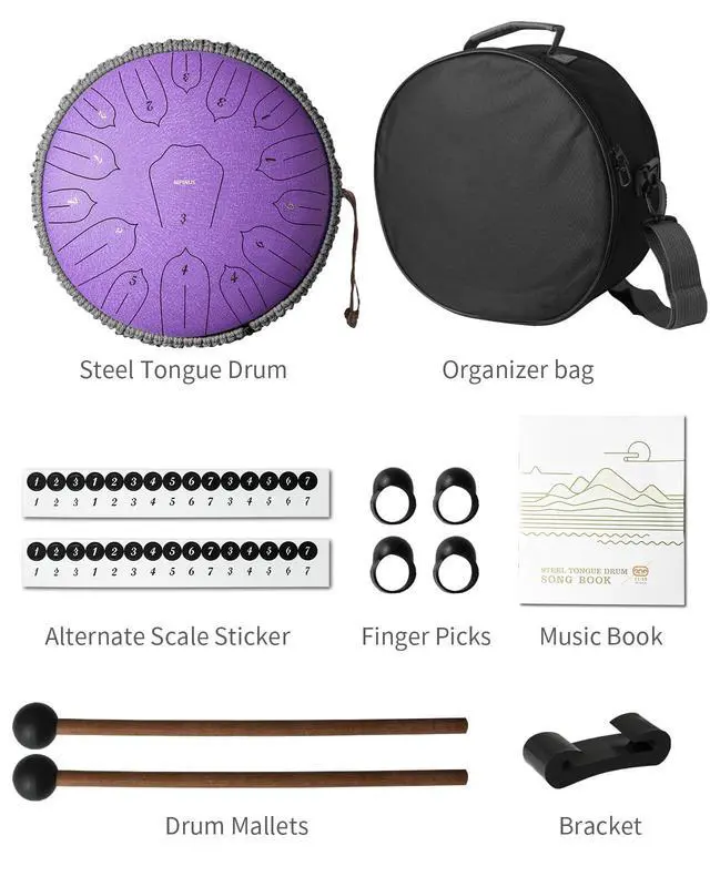 Alt view image 5 of 7 - Rain Drum for Outside Garden, Large Steel Tongue Drum - 12 Inch 15 Notes Metal HandPan Drums,Waterproof Rain Chime,Musical Gifts