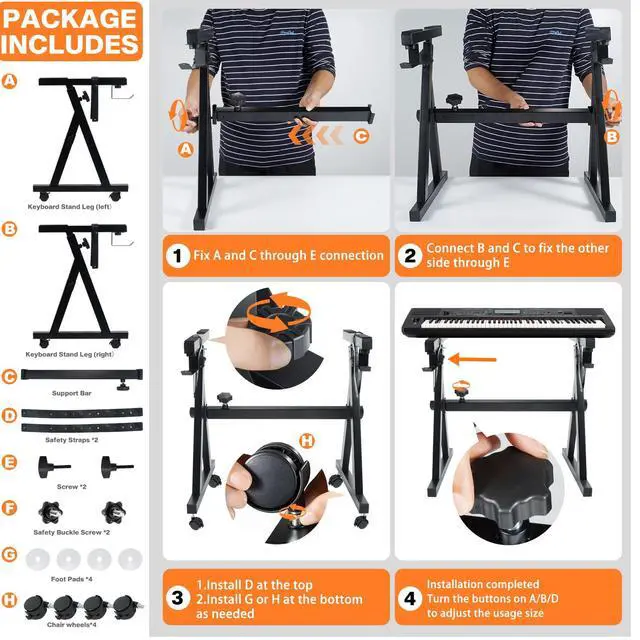 Alt view image 5 of 6 - Piano Keyboard Stand-Z Style Adjustable and Portable Heavy Duty Music Stand with Wheels-Fits 54-88 Key Electric Pianos-Sturdy Musical Keyboard Stand for Practice & Performance