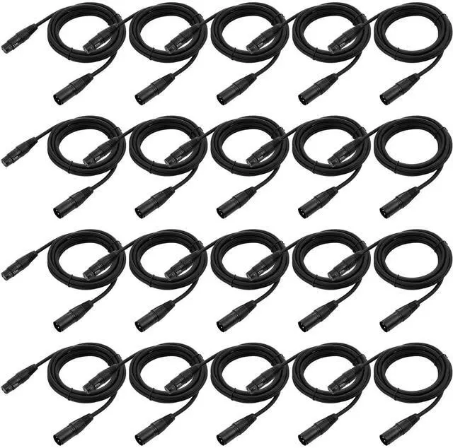 Main image of 20 Pcs 6.5ft 3 Pin DMX Cable Flexible DMX Signal Cables Wires with Metal Connectors XLR Male to Female Connection for Stage Lighting Spotlight Dj Controller Moving Head Club Party, Black