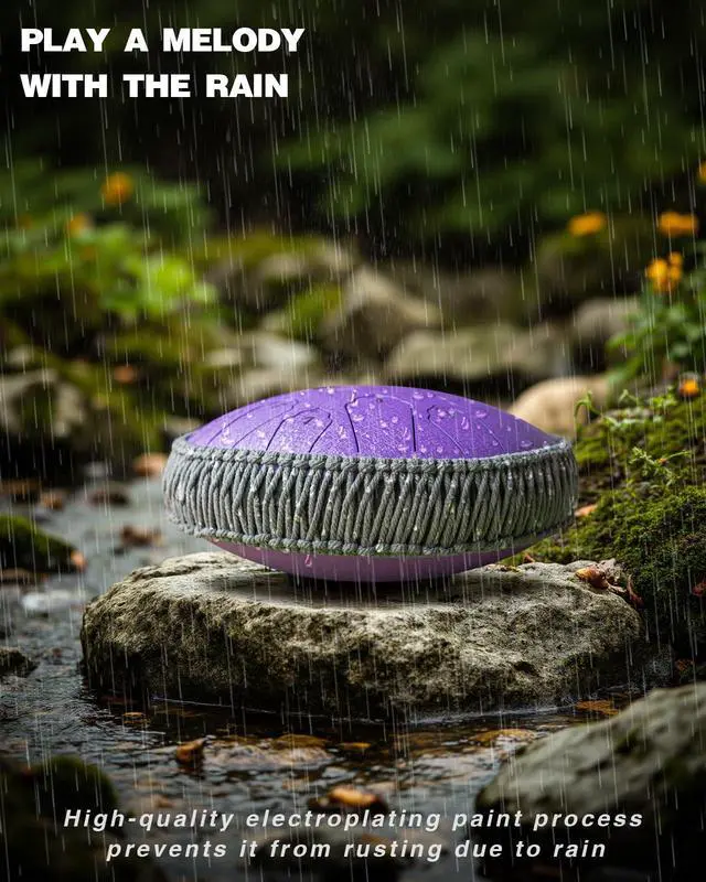 Alt view image 6 of 7 - Rain Drum for Outside Garden, Large Steel Tongue Drum - 12 Inch 15 Notes Metal HandPan Drums,Waterproof Rain Chime,Musical Gifts