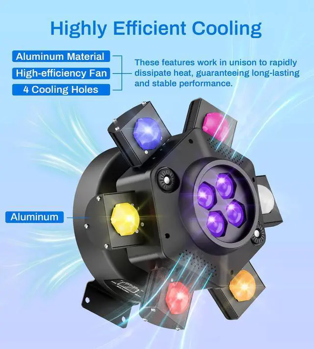 Alt view image 7 of 7 - 6 Arms Moving Head DJ Lights with Remote for Party Disco Bar Stage Wedding | 150W RGBW 4-in-1 LED, DMX-512 & sound activation & remote control, Pro Metal Look, Sharp Beam, White Strobe, Laser Lights