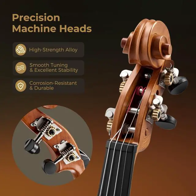 Alt view image 2 of 7 - Violin 4/4 Full Size Set, Handcrafted Entry Level Acoustic Violin Set with Lightweight Hard Case, Suitable for Beginners, Teens, 12+, Adults, Right Handed Players