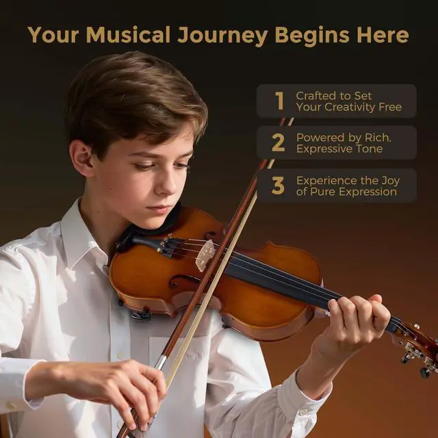 Alt view image 5 of 7 - Violin 4/4 Full Size Set, Handcrafted Entry Level Acoustic Violin Set with Lightweight Hard Case, Suitable for Beginners, Teens, 12+, Adults, Right Handed Players