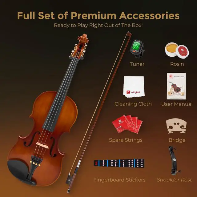 Alt view image 6 of 7 - Violin 4/4 Full Size Set, Handcrafted Entry Level Acoustic Violin Set with Lightweight Hard Case, Suitable for Beginners, Teens, 12+, Adults, Right Handed Players