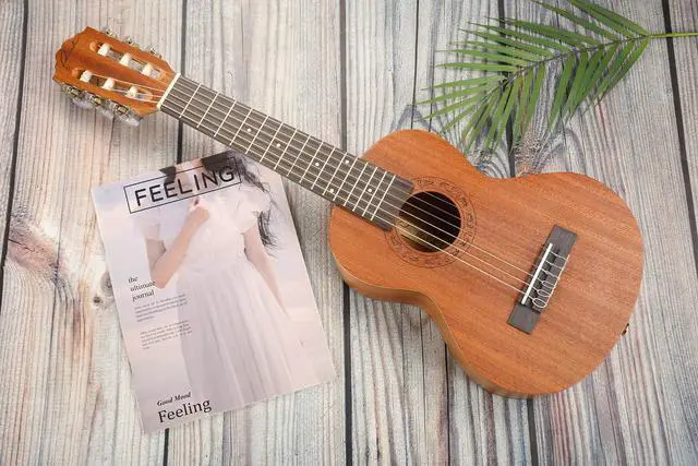 Alt view image 6 of 7 - 28 Inch Guitalele, 6-String Acoustic Guitar Ukulele Starter Kit | Small Travel Classical Guitarlele Kit for Beginners Pack Bundle Gig bag, Tuner, Strap, Strings Set