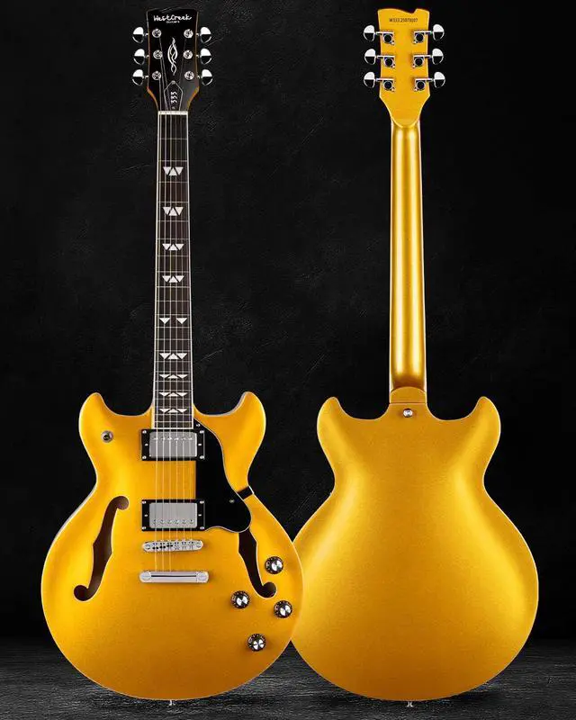 Alt view image 2 of 6 - WestCreek 333 Semi Hollow Body Jazz Electric Guitar | 6 String, Alnico Humbucker Pickups, Roosewood Fingerboard, Rounded End Jumbo Frets, Full (Gold)