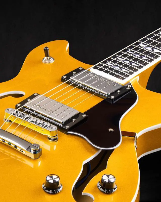 Alt view image 3 of 6 - WestCreek 333 Semi Hollow Body Jazz Electric Guitar | 6 String, Alnico Humbucker Pickups, Roosewood Fingerboard, Rounded End Jumbo Frets, Full (Gold)
