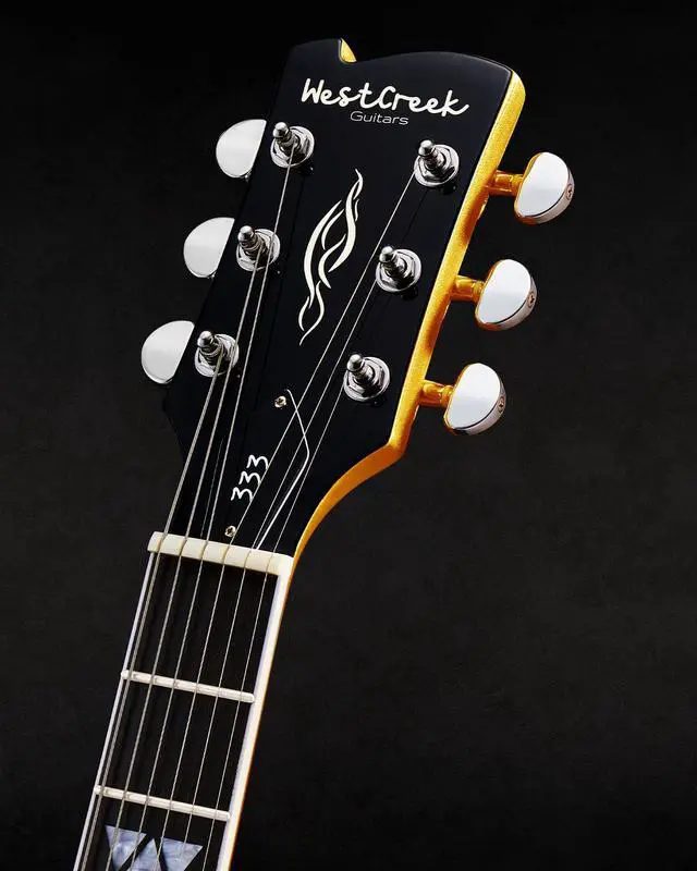 Alt view image 5 of 6 - WestCreek 333 Semi Hollow Body Jazz Electric Guitar | 6 String, Alnico Humbucker Pickups, Roosewood Fingerboard, Rounded End Jumbo Frets, Full (Gold)
